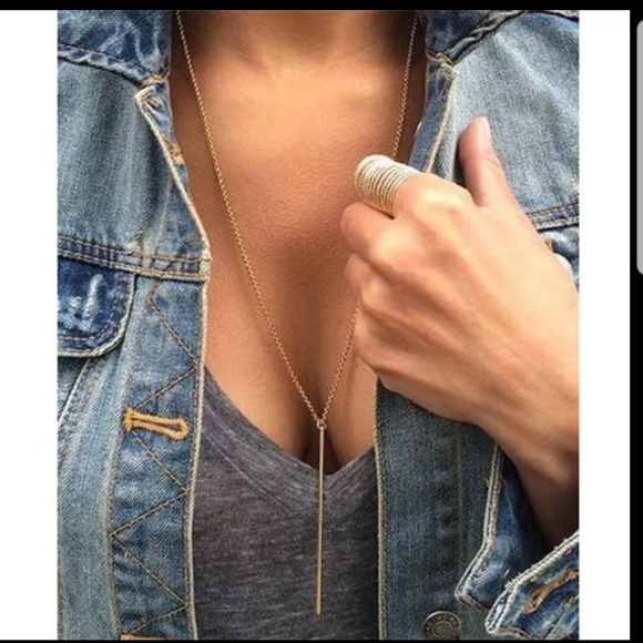 Jewelry - Dainty Minimalist Long Bar Necklace Gold B7